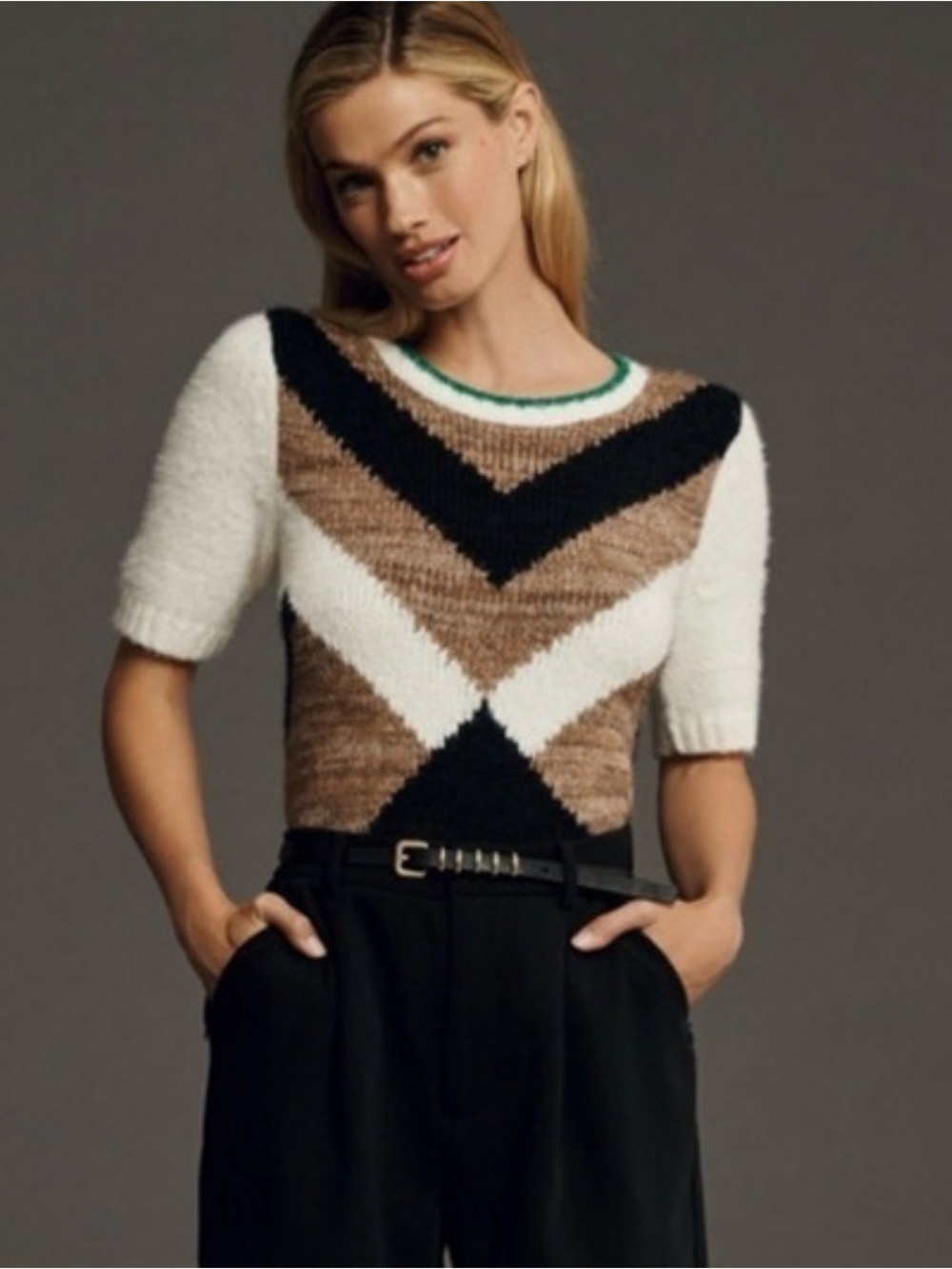 Maeve by Anthropologie Graphic Shrunken Tee Sweater Size M